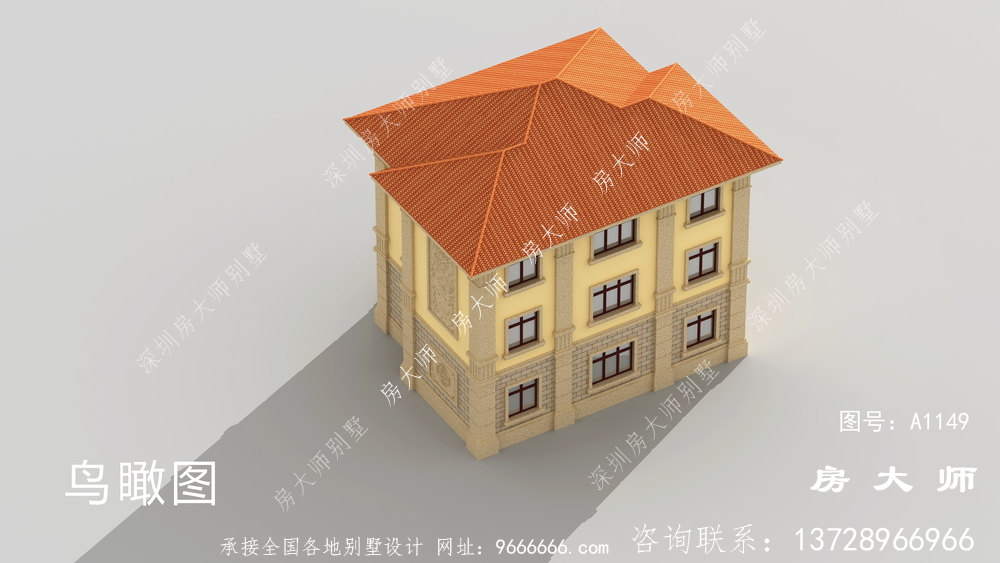 125平米欧式古典乡村三层楼别墅图纸外型图