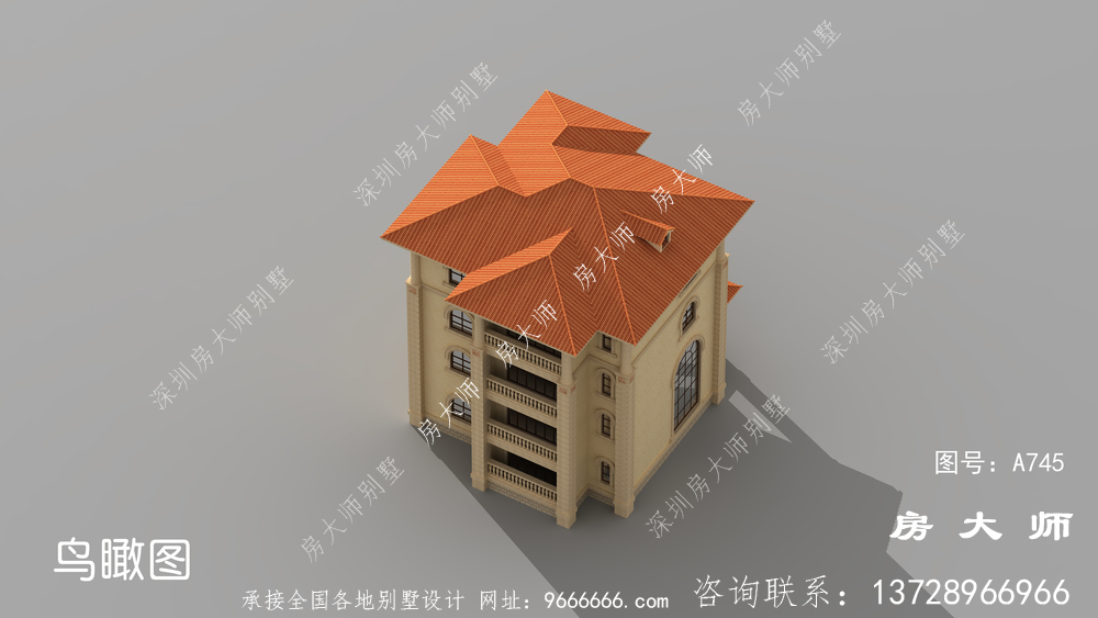 经济实用型四层法式风格别墅效果图