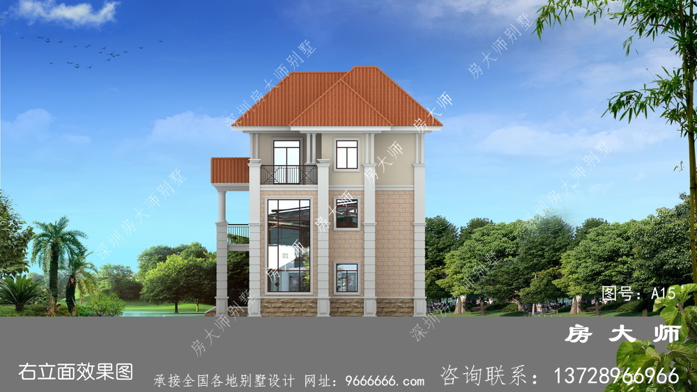 漂亮又实用的法式风格农村三层别墅设计图纸
