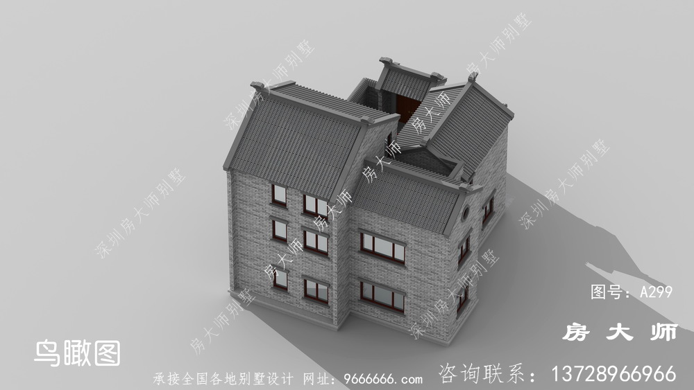 两层新中式院子别墅设计效果图