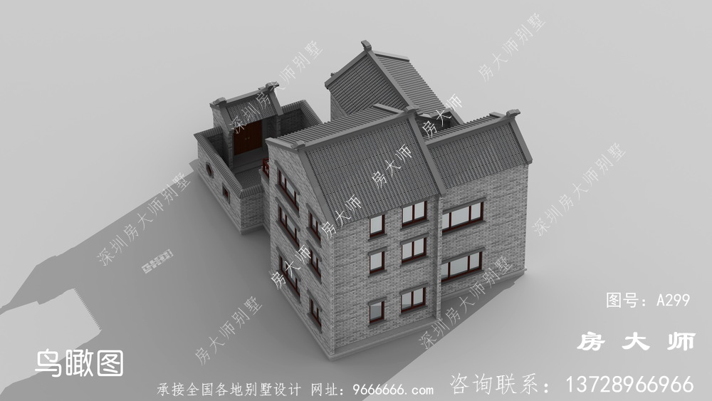 两层新中式院子别墅设计效果图