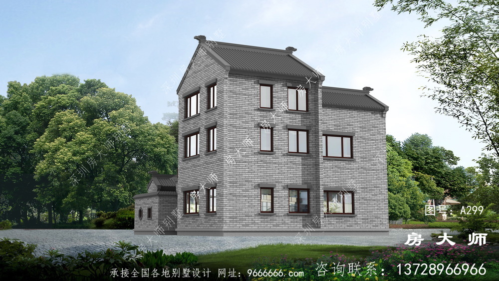 两层新中式院子别墅设计效果图