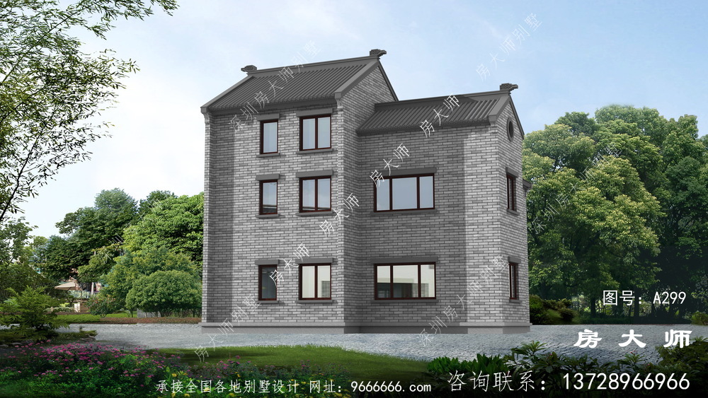 两层新中式院子别墅设计效果图