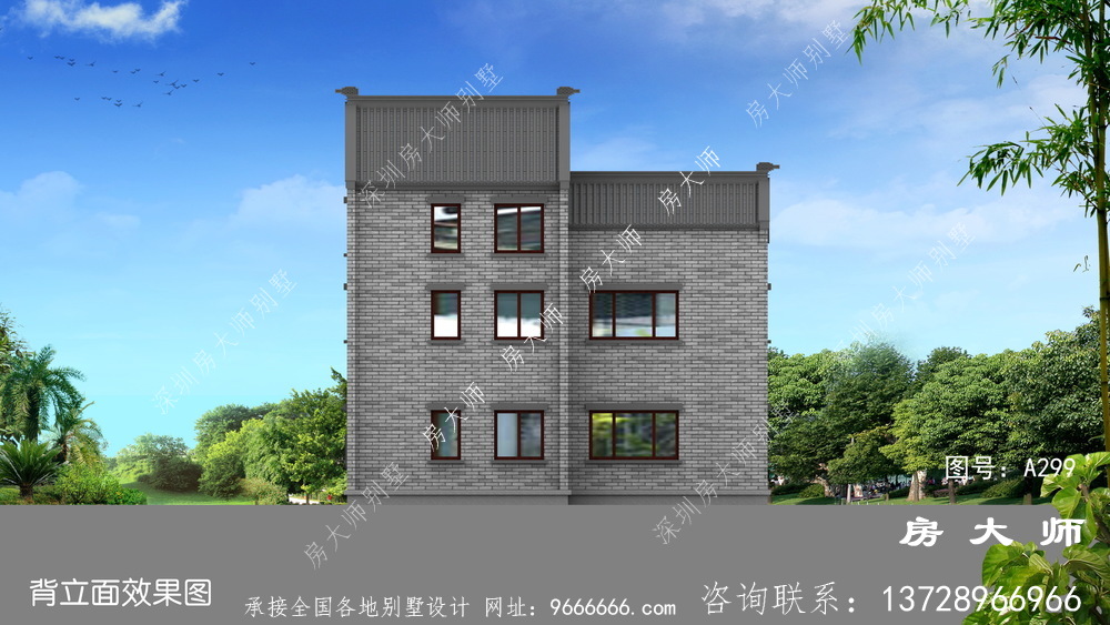 两层新中式院子别墅设计效果图