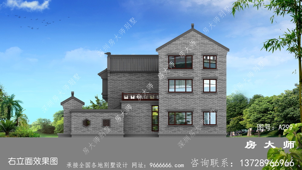 两层新中式院子别墅设计效果图