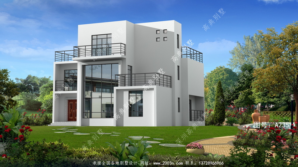 现代新型三层乡村别墅设计，小型公寓设计