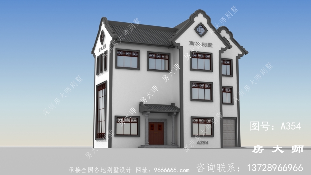 三层布局大气实用中式别墅设计效果图
