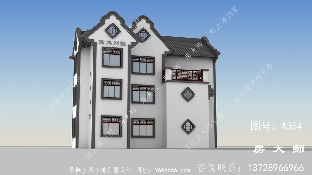 三层布局大气实用中式别墅设计效果图