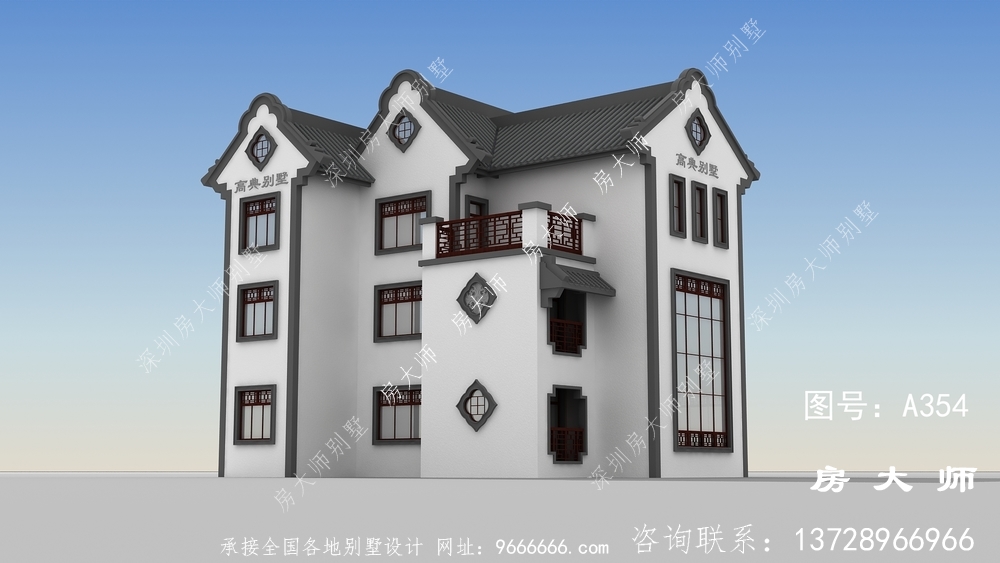 三层布局大气实用中式别墅设计效果图