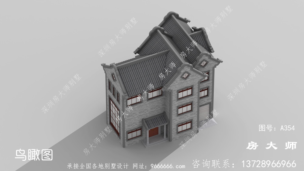 三层布局大气实用中式别墅设计效果图