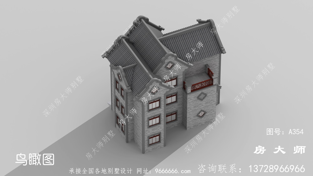 三层布局大气实用中式别墅设计效果图