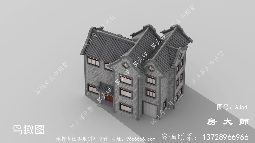 三层布局大气实用中式别墅设计效果图