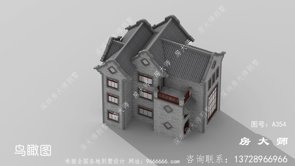 三层布局大气实用中式别墅设计效果图