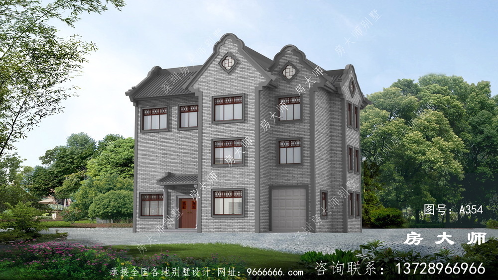 三层布局大气实用中式别墅设计效果图
