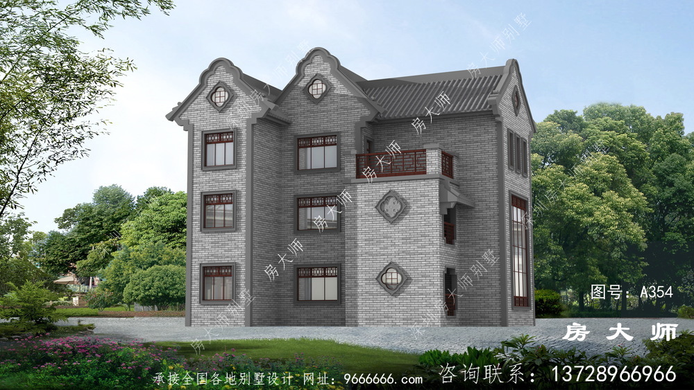 三层布局大气实用中式别墅设计效果图