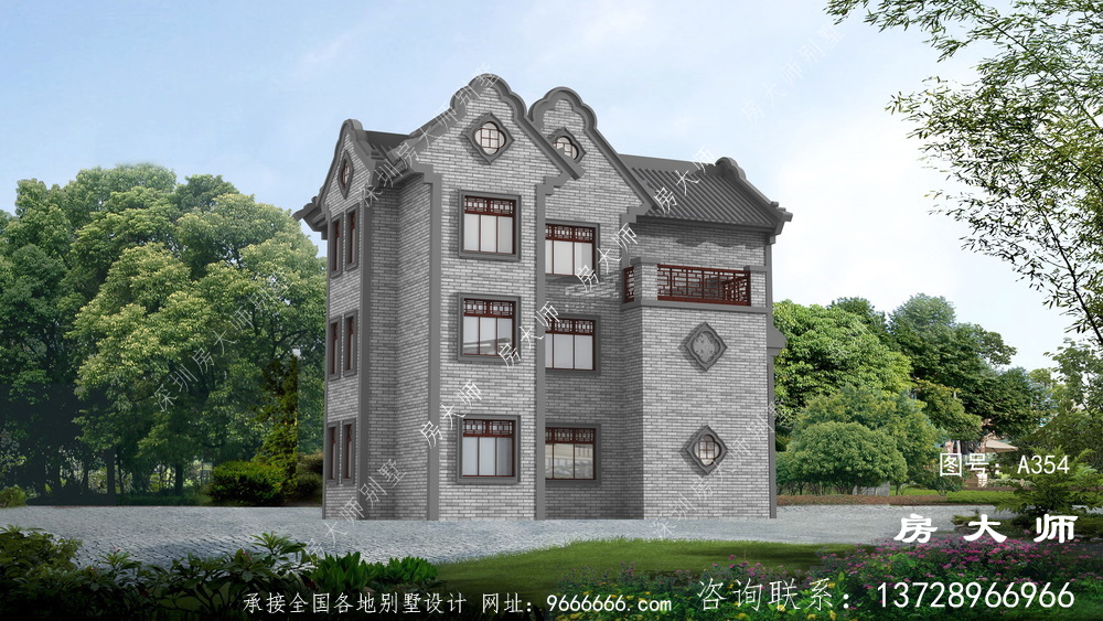 三层布局大气实用中式别墅设计效果图