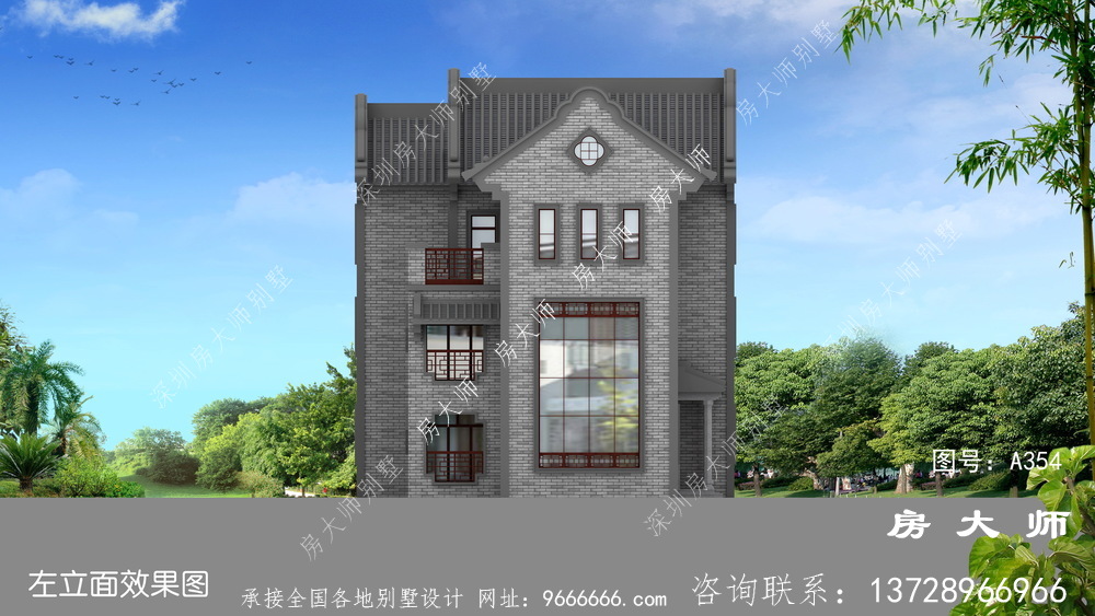 三层布局大气实用中式别墅设计效果图