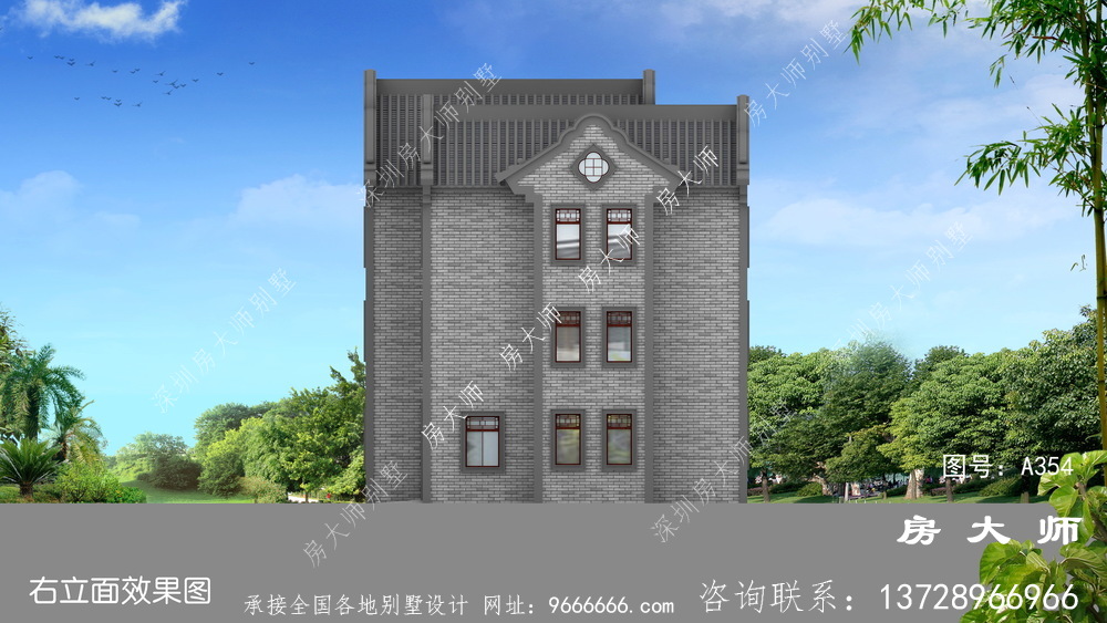 三层布局大气实用中式别墅设计效果图