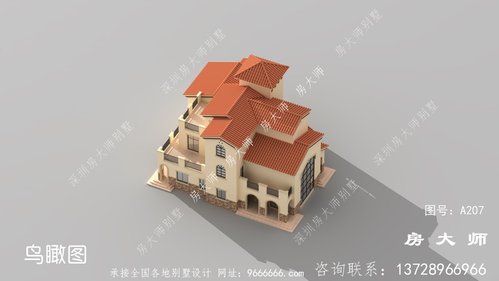 三层洋楼别墅设计图，大客厅空心设计方案