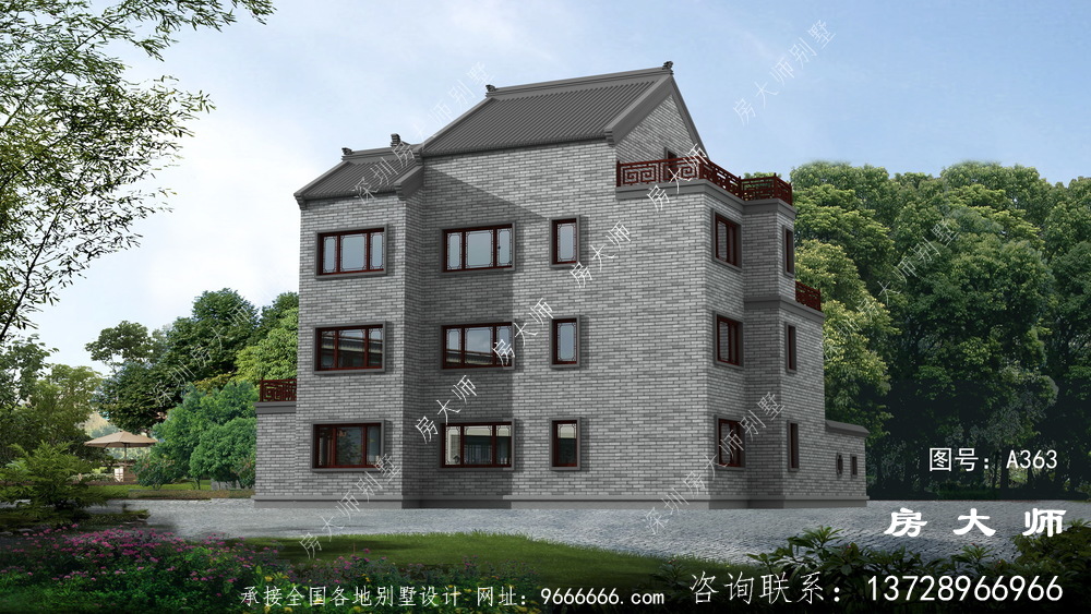 三层中式别墅设计图，經典豪宅外型图
