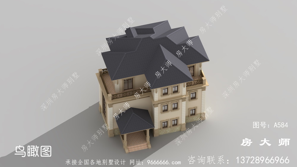 新农村建设新中式138平三层洋楼别墅设计图