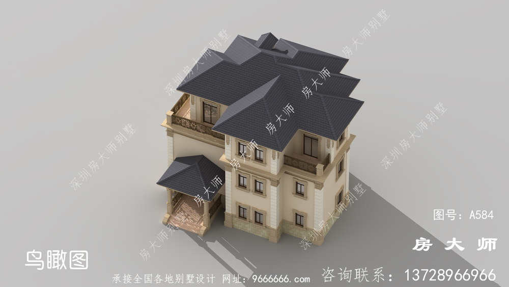 新农村建设新中式138平三层洋楼别墅设计图