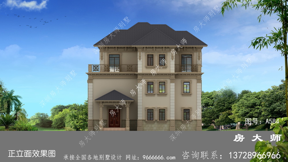新农村建设新中式138平三层洋楼别墅设计图
