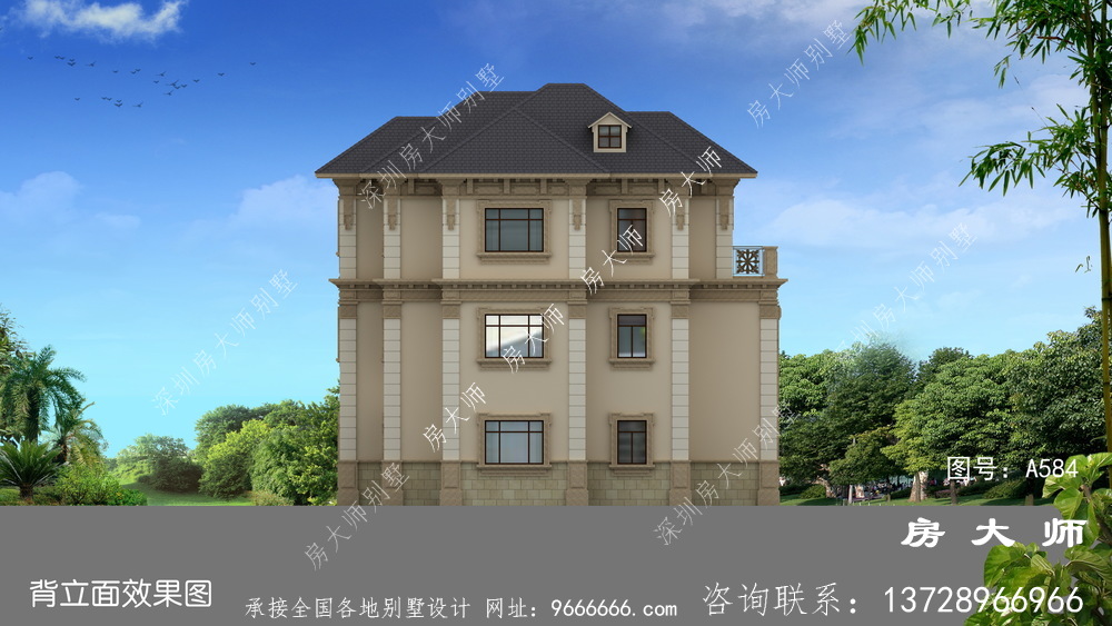 新农村建设新中式138平三层洋楼别墅设计图