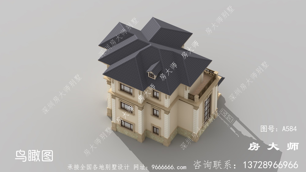 新农村建设新中式138平三层洋楼别墅设计图