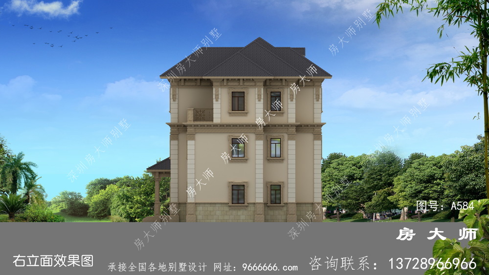 新农村建设新中式138平三层洋楼别墅设计图