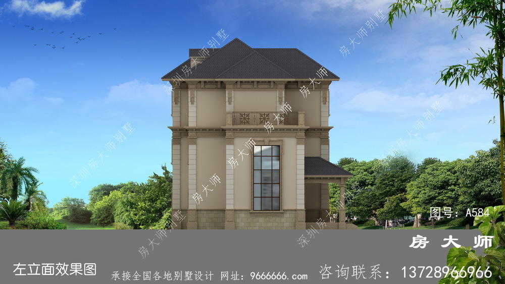 新农村建设新中式138平三层洋楼别墅设计图
