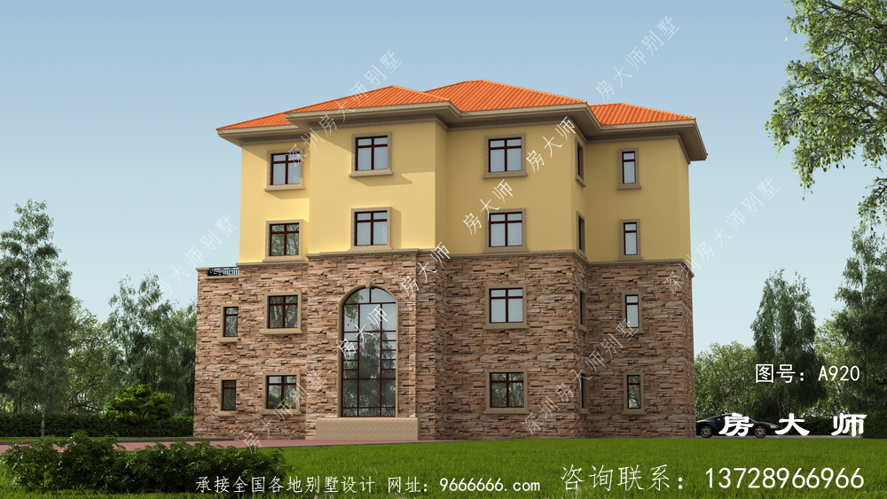 四层建筑别墅，是一幅简单的欧式外景。