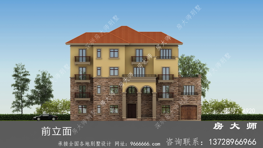 四层建筑别墅，是一幅简单的欧式外景。