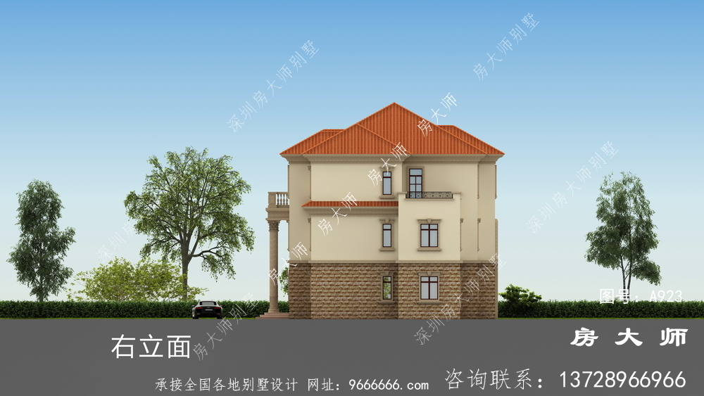 农村建造三层别墅外观设计效果图