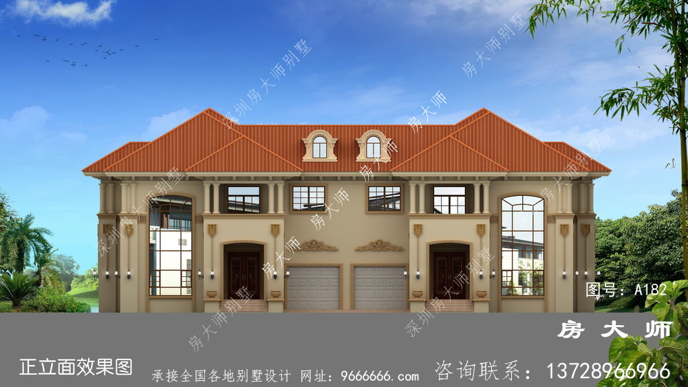 高档精美意大利风格二层双拼别墅效果图