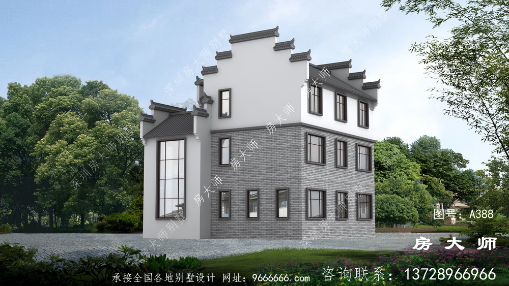 三层中式徽派别墅设计效果图