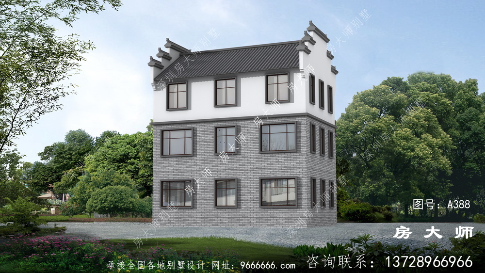三层中式徽派别墅设计效果图