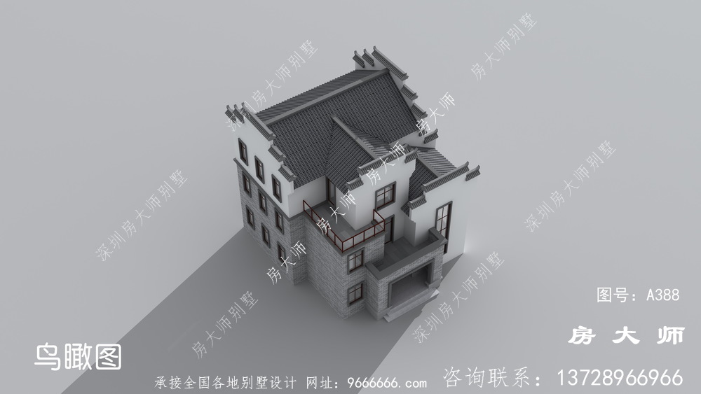 三层中式徽派别墅设计效果图