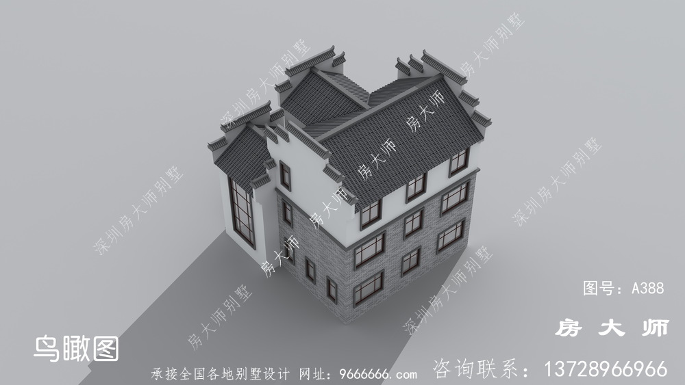 三层中式徽派别墅设计效果图