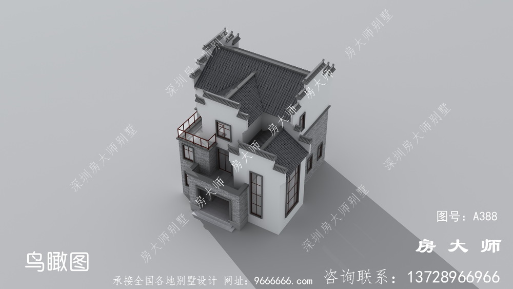三层中式徽派别墅设计效果图