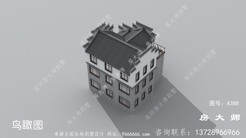 三层中式徽派别墅设计效果图