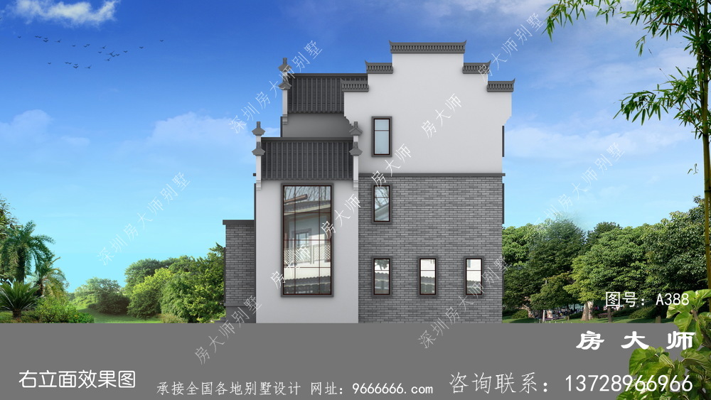 三层中式徽派别墅设计效果图