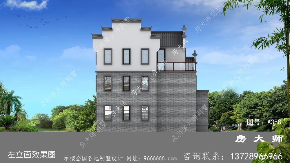 三层中式徽派别墅设计效果图