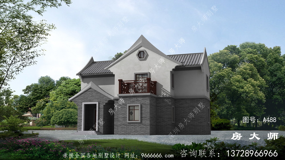 大气时尚的外观中式别墅效果图
