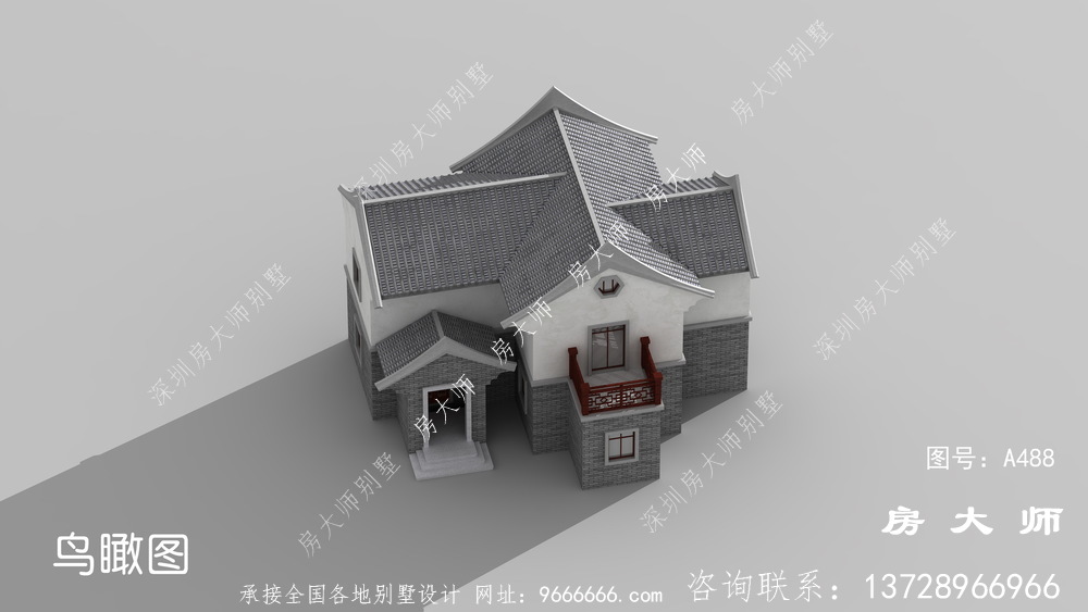 大气时尚的外观中式别墅效果图