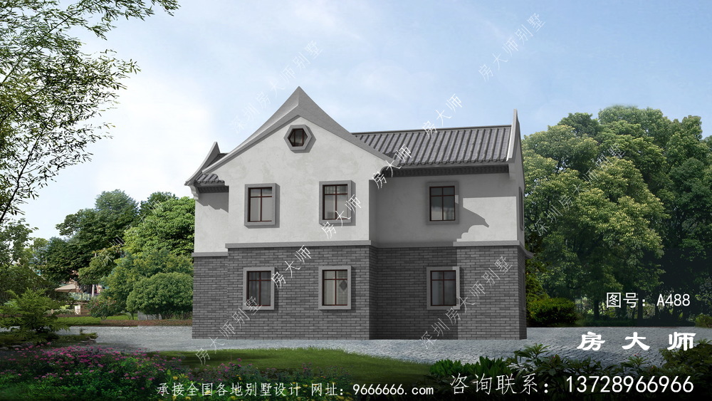 大气时尚的外观中式别墅效果图