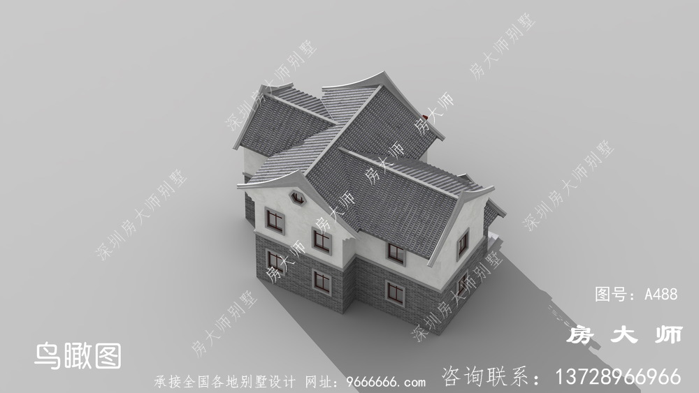 大气时尚的外观中式别墅效果图