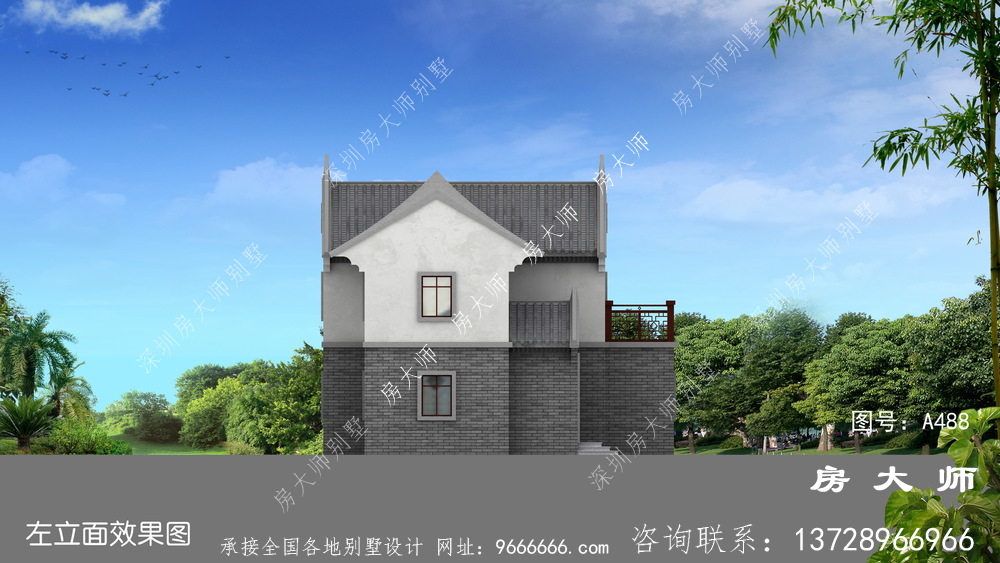 大气时尚的外观中式别墅效果图