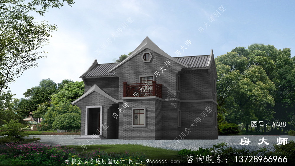 大气时尚的外观中式别墅效果图