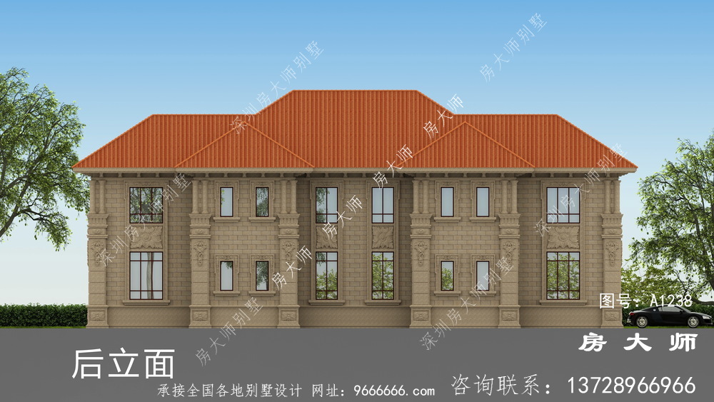 具有大气和实用外观的意大利风格双拼别墅